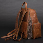 Minelli Expandable Leather Backpack // Saddle Brown