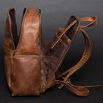 Minelli Expandable Leather Backpack // Saddle Brown