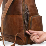 Minelli Expandable Leather Backpack // Saddle Brown