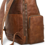 Minelli Expandable Leather Backpack // Saddle Brown