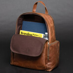 Minelli Expandable Leather Backpack // Saddle Brown