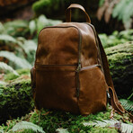 Minelli Expandable Leather Backpack // Saddle Brown