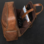 Minelli Expandable Leather Backpack // Saddle Brown