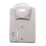 Striped Slim-Fit Long Sleeve Button Up Shirt // Brown + White (2XL)