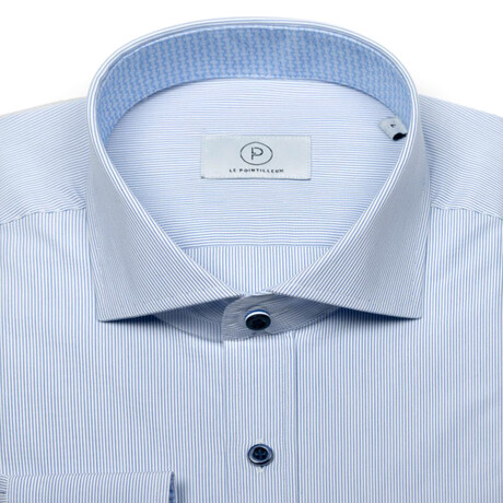 Striped Slim-Fit Long Sleeve Button Up Shirt // Light Blue + White (S)