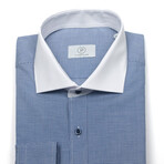 Textured Slim-Fit Long Sleeve Button-Up Shirt // White + Blue (S)