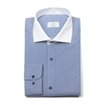 Textured Slim-Fit Long Sleeve Button-Up Shirt // White + Blue (S)