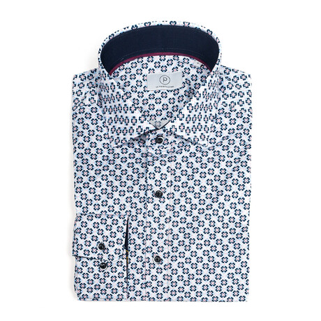 Mavy Floral Slim-Fit Long Sleeve Button Up Shirt // Light Blue + Navy Blue (S)