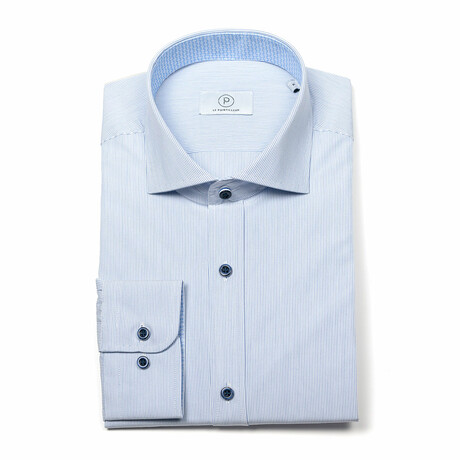 Striped Slim-Fit Long Sleeve Button Up Shirt // Light Blue + White (S)