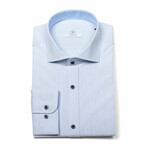 Striped Slim-Fit Long Sleeve Button Up Shirt // Light Blue + White (XL)