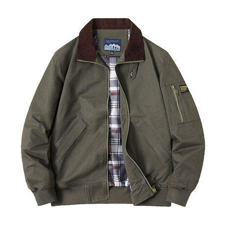 Neck Detail Bomber Jacket // Army Green (XS)