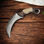 Damascus Karambit Knife // Camel Bone