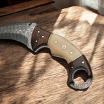 Damascus Karambit Knife // Camel Bone