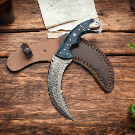 Damascus Karambit Knife // Blue Dollar