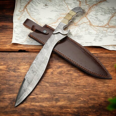 Damascus Machete // Camel Bone