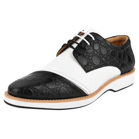 Lucky // Leather Textured Oxford Shoes // Black + White (US: 7)