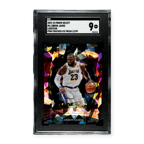 Lebron James // 2023-24 Panini Select Lodestar Pink Cracked Ice Prizm // #12/99 // SGC 9 Mint