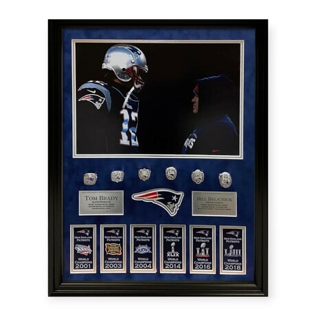 Tom Brady & Bill Belichick // New England Patriots // Unsigned Collage + Commemorative Rings + Framed