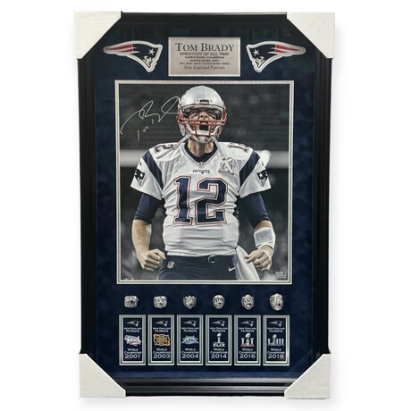 Tom Brady // New England Patriots // Autographed Photograph + Commemorative Rings + Framed // 3