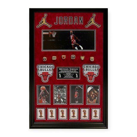 Michael Jordan // Chicago Bulls // Unsigned Collage + Commemorative Rings + Framed