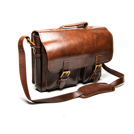 Front Pocket Leather Briefcase // Antique Brown