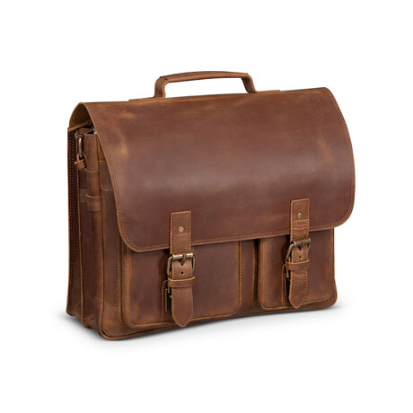 Front Pocket Leather Briefcase // Saddle Brown