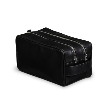 Dual Compartment Leather Dopp Kit // Black