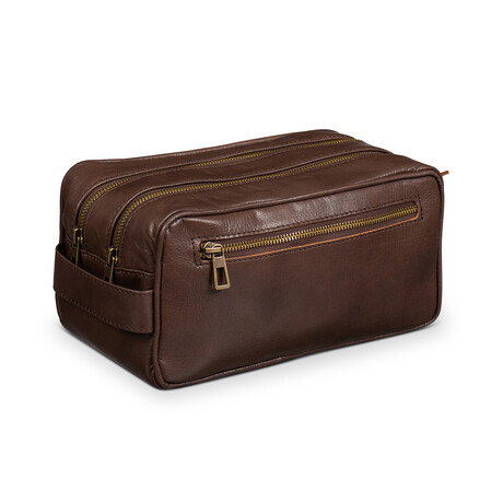 Dual Compartment Leather Dopp Kit // Antique Brown