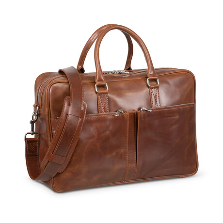 Slim 17" Leather Briefcase // Light Brown