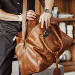 Tourist 21" Leather Duffel Bag + Free Matching Dopp Kit // Saddle Brown 