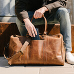 Tourist 21" Leather Duffel Bag + Free Matching Dopp Kit // Saddle Brown 