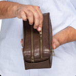 Dual Compartment Leather Dopp Kit // Antique Brown