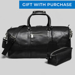 21" Leather Duffel Bag + Free Matching Dopp Kit // Black 