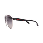 Men's // Prada Sport PS52WS 1BC080 Aviator Sunglasses // Silver Black Rubber + Grey Lenses