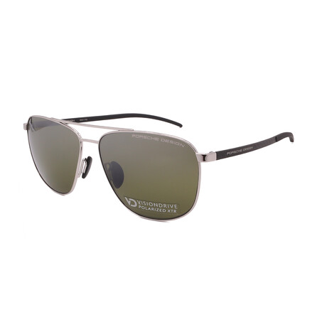 Men's // Porsche P8909-D417 Aviator Sunglasses // Silver Carbonfiber + Mirror Grey Polarized Lenses