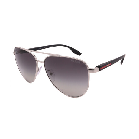 Men's // Prada Sport PS52WS 1BC080 Aviator Sunglasses // Silver Black Rubber + Grey Lenses