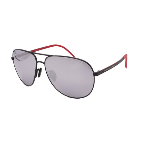 Men's // Porsche P8651-A745 Aviator Sunglasses // Matte Black Red Carbonfiber + Mirror Grey Lenses