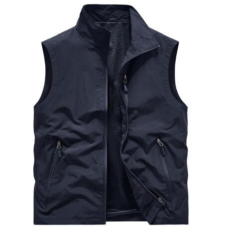 Mock Neck Zip Up Vest // Dark Blue (XS)