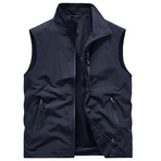 Mock Neck Zip Up Vest // Dark Blue (M)