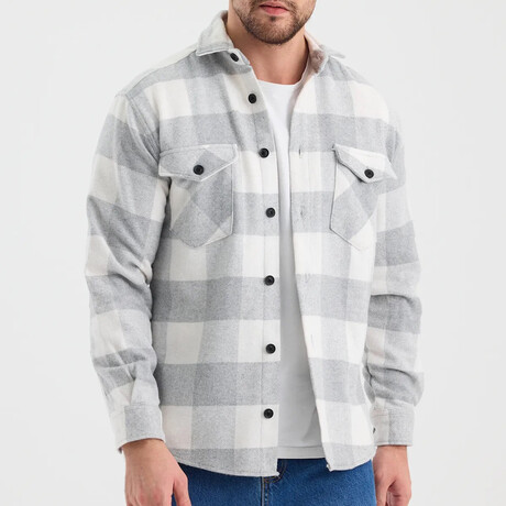 Checkered Flannel Shirt // White + Gray + Light Gray (XS)