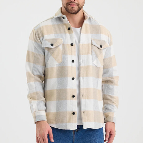 Checkered Flannel Shirt // White + Light Yellow + Light Gray (XS)