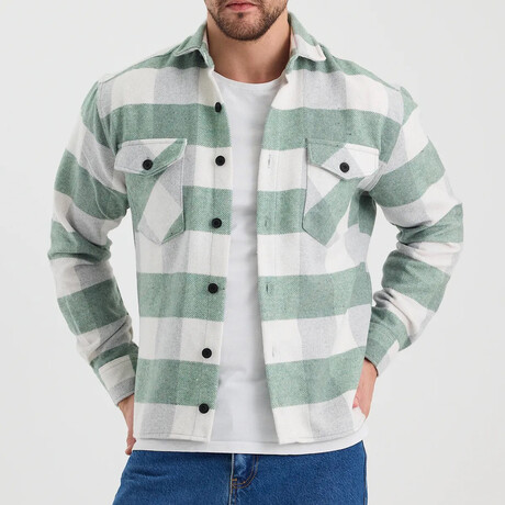 Checkered Flannel Shirt // White + Light Green + Light Gray (XS)