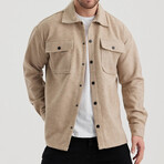 Textured Front Pockets Shacket // Beige (L)