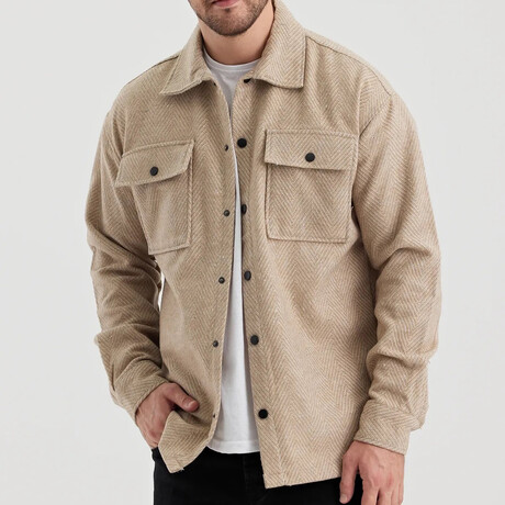 Textured Front Pockets Shacket // Beige (XS)