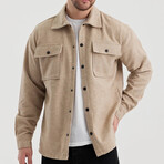 Textured Front Pockets Shacket // Beige (L)