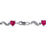 9 1/10ct TGW Created Ruby and Diamond Accent Heart Link Bracelet // 7 in