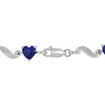 8 1/5ct TGW Created Blue Sapphire and Diamond Accent Heart Link Tennis Bracelet // 7 in