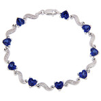 8 1/5ct TGW Created Blue Sapphire and Diamond Accent Heart Link Tennis Bracelet // 7 in