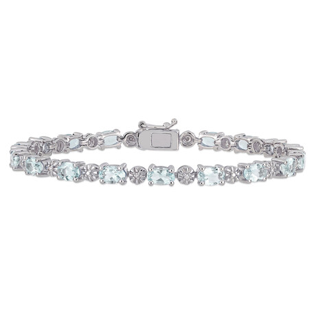 7 1/5ct TGW Aquamarine and Diamond Accent Tennis Bracelet // 7.25 in