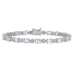 7 1/5ct TGW Aquamarine and Diamond Accent Tennis Bracelet // 7.25 in